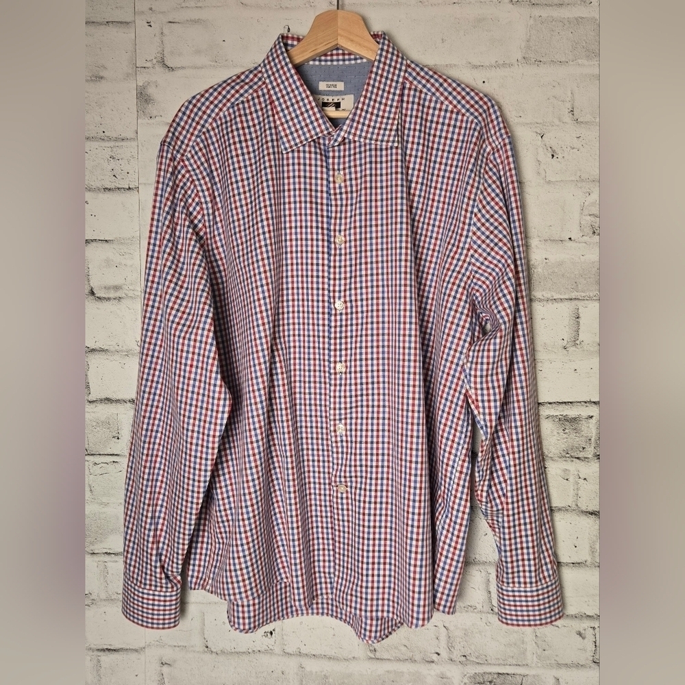 Joseph Abboud Non Iron Dress Shirt Men’s XXL Red Blue Check Button Up